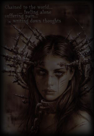 Chained to the world... feeling alone... suffering pain... writing down thoughts (image by Louis Royo)